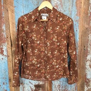 Columbia Brown Floral Snap Button Top Size S